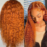 Giner Orange Synthetic Lace Front Wig Long Curly High Temperature Fiber  With Middle Part Baby Hair