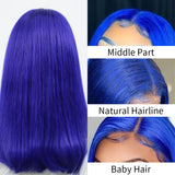 Blue Bob Wig Lace Front Human Hair Wigs Color 13x4 Bob Human Hair Straight Front Lace Smooth Wig For Women Y46124 - Divine Diva Beauty