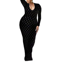 Plus Size avail Dresses Long Sleeve Lace Maxi Dress Hollow Out Sexy Mesh Dress
