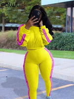 Ribbed Knitted White Pink 2 Two Piece Set Women Outfits Bodycon Long Sleeve Crop Top Leggings Women Tracksuit Matching Set