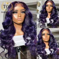 13x6 Lace Front Body Wave Wigs Preplucked Brazilian Remy Human Hair Purple Color Wig - Divine Diva Beauty