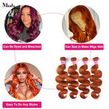 Ginger Bundles With Closure Body Wave Bundles With Lace Closure Brazilian Remy Blonde Orange Colored  Hair Weave