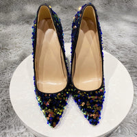 Blue Bling Sequins Women Sexy Extremely High Heels Pointed Toe Slip On Stiletto Chic Pumps - Divine Diva Beauty