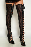 Elegent Lace Over The Knee Boots Lady Silk Cross Strap High Heels boots
