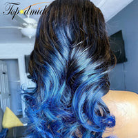 Blue Ombre Color Indian Hair 13x6 Lace Front Wig Natural Hairline Loose Wave Remy Hair 13x4 Lace Front Human Hair Wig - Divine Diva Beauty