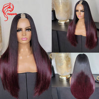 U Part Human Hair Wigs Ombre Burgundy Colored Human Hair Wigs Middle U Shape Brazilian Remy Glueless Wigs