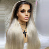 Ombre Blonde Synthetic Lace Front Wigs Long Straight Hair 13X4 Lace Frontal Wig Pre Plucked Lace Wig
