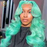 613 Lace Frontal Wig Green Colored Human Hair Wigs Transparent Lace Body Wave Wig Natural Hair Brazilian Human Hair Wig Sale - Divine Diva Beauty