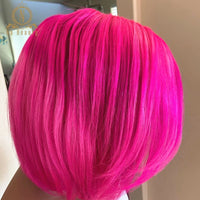 613 Colored Human Hair Wig Straight Ombre Rose Pink Color Short Bob Wigs HD Transparent Lace Wigs 180 Density