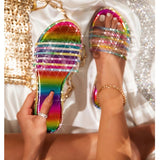 Open Toe Slippers Fashion Rhinestone Outdoor Beach Shoes 11+