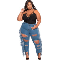 Plus Size avail High W Side Ripped Jeans pants