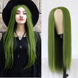 Lace Wigs Long Straight Hair  Lime Green Color Wigs  Women Synthetic Lace Wigs with Natural Hairline