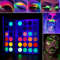 Aurora Glow Eyeshadow Pallet Stage Clubbing Neon Makeup Kit in Blacklight UV Glow in Dark Fluorescent Eye Shadows Red