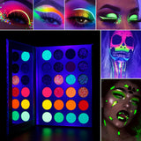 Aurora Glow Eyeshadow Pallet Stage Clubbing Neon Makeup Kit in Blacklight UV Glow in Dark Fluorescent Eye Shadows Red