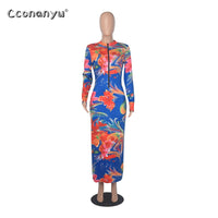 Skinny Slim Maxi  Print Women Bodycon Party Dresses Turtleneck Long Sleeve Plus Size - Divine Diva Beauty