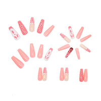 Long Coffin False Nails Grimace Pink French Ballerina Fake Nails Lady Full Cover Nail Tips Women Heart Lattice Press On Nails