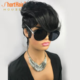 Human Hair Wigs Short Pixie Cut Wigs Wavy Wig With Bang Full Machine Made Wigs 150%Density Wavy Bob