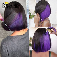 Mix Color Short Bob Wig Human Hair Wigs 1B/ Red 1B/Purple 1b/27 Straight 100% Human Hair Wig With Bang Machine Made Wigs - Divine Diva Beauty