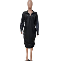 Plus Size avail Dress Zipper Sexy Black Dress Clubwear Stretchy Leather Long Sleeve Midi Dress Bodycon