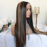 Highlight Wig Honey Blonde Lace Front Wigs 180 Density Middle Part  Straight Lace Wig Ombre Brown Colored Synthetic Wigs