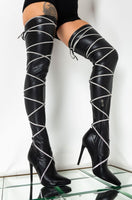 New Diamond Cross-Tied Pointed Toe Overknee Boots