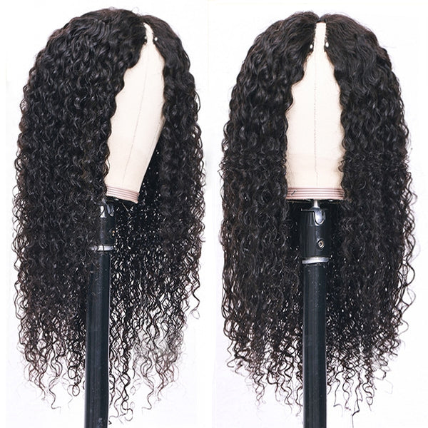 Deep Wave V Part Wig Human Hair No Leave Out Side Part Glueless U Part Wig 250 Density Brazilian Curly Human Hair Wigs - Divine Diva Beauty