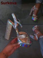 Bling Crystal Chunky Heel 3inch Sandals pump 11+
