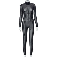 Mesh Long Sleeve Turtleneck Slim See Through Jumpsuit bodysuit