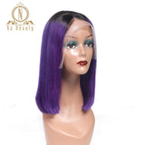 Purple Human Hair Wig Short Bob 13x4 Transparent Lace Front Human Hair Wig Colored Short Bob Brazilian Remy Hair 180%