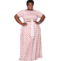 Plus Size avail Two Piece Set Dots Print Bandage and Full Length Maxi Skirt suit