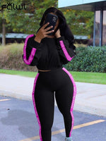 Ribbed Knitted White Pink 2 Two Piece Set Women Outfits Bodycon Long Sleeve Crop Top Leggings Women Tracksuit Matching Set