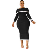 plus size avail sexy rib Off-the-shoulder stitching long sleeve dress