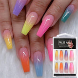20pcs Long Coffin colorful Ballerina Full Cover Nail Art Tips Beauty Artificial False Nails Manicure Charms