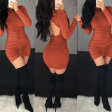 Sexy Charming Party Club Dress Long Sleeve Pleated Mini Bandage Backless