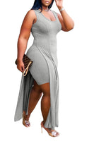 Plus Size avail Solid Sleeveless Dress And Shorts Two Piece Sets