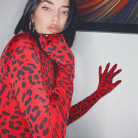 Trendy Hipster Turtleneck Rompers Full Sleeve Connection Gloves Leopard Print bodysuit