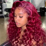 Ombre  Red Color Wave Human Hair Wig Lace Front Wigs With Baby Hair Brazilian Remy Hair Wigs Pre-Plucked - Divine Diva Beauty