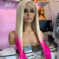 Pink 613 Ombre Lace Front Wig Colored Human Hair Pre-Plucked Transparent Straight Human Hair Wig - Divine Diva Beauty