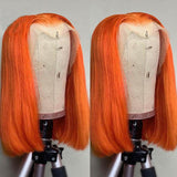 Ginger Orange Straight Preplucked Short Bob Lace Front Wig 180% Density Synthetic Baby Hair Glueless Heat Resistant