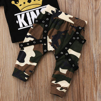 Kids Baby Boys Clothes Letter Print tops  + Camo Long bottoms outfits bby