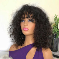 Ombre Two Tone Brown Bob Curly Wig With Bangs 180% Full Machine Made Wig Glueless Brazilian Remy Human Hair Wigs - Divine Diva Beauty
