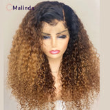 Highlight 250% High Density Honey Blonde Wigs Long Ombre Blonde 1b/27 Colored Deep Curly Transparent Lace Front Human Hair Wigs