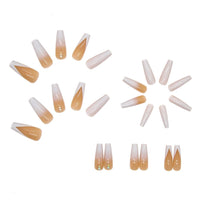 24pc Press On Nails French False Nails Detachable White Gradient Rhinestone Long Coffin Fake Nails with Glue Faux Ballerina Nail