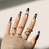 24pcs/set Long Stiletto Fake Nails Punk Snake Pattern Black White Matte False Nails Artificial Full Nail Tips Manicure Tools - Divine Diva Beauty