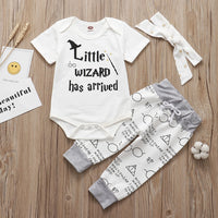 3PC Newborn Baby Boys Girls Clothes Summer Little Wizard Arrived Infant Baby Outfit bby