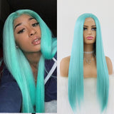 Lace Wigs Long Straight Hair  Lime Green Color Wigs  Women Synthetic Lace Wigs with Natural Hairline