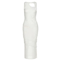 See Through Mesh Patchwork Maxi Dress O Neck Sleeveless Bodycon