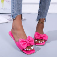 flat leather bow non-slip beach lady slippers sandal shoes