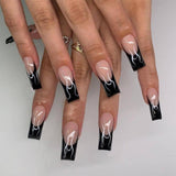 24pcs/set Long Stiletto Fake Nails Punk Snake Pattern Black White Matte False Nails Artificial Full Nail Tips Manicure Tools - Divine Diva Beauty