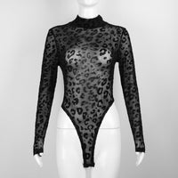 Bodysuits Women Sexy Leopard Printed See Through Mesh